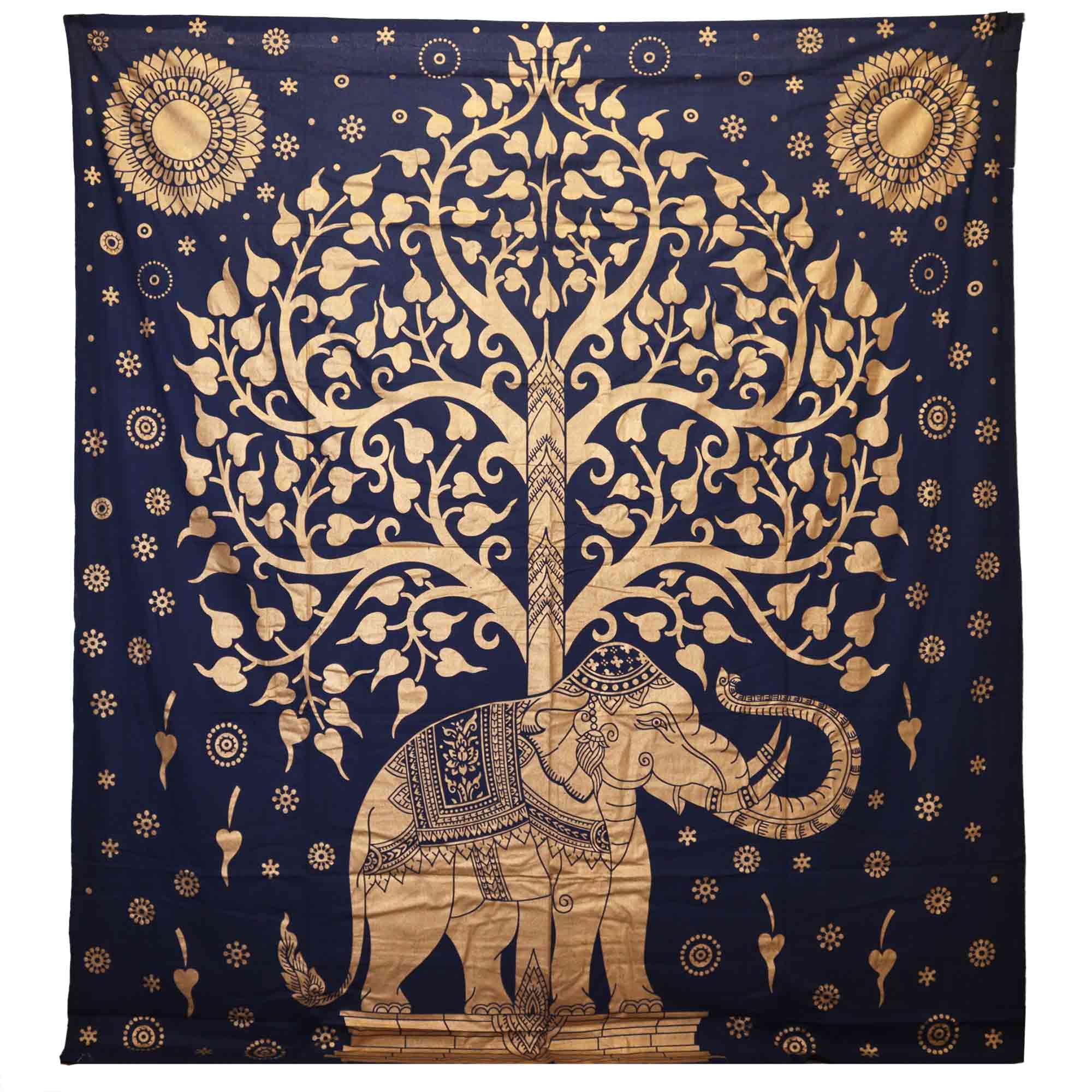 Wall Hanging Elephant Tree Of Life Blue Gold